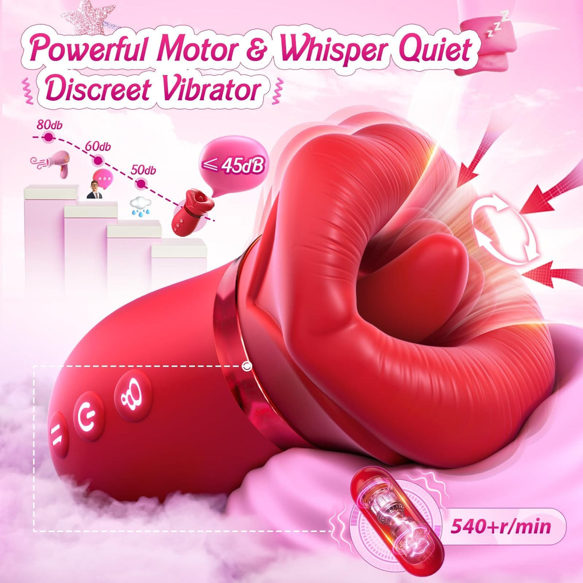 Red rose shaped mouth licking suction vibrator, photo 4