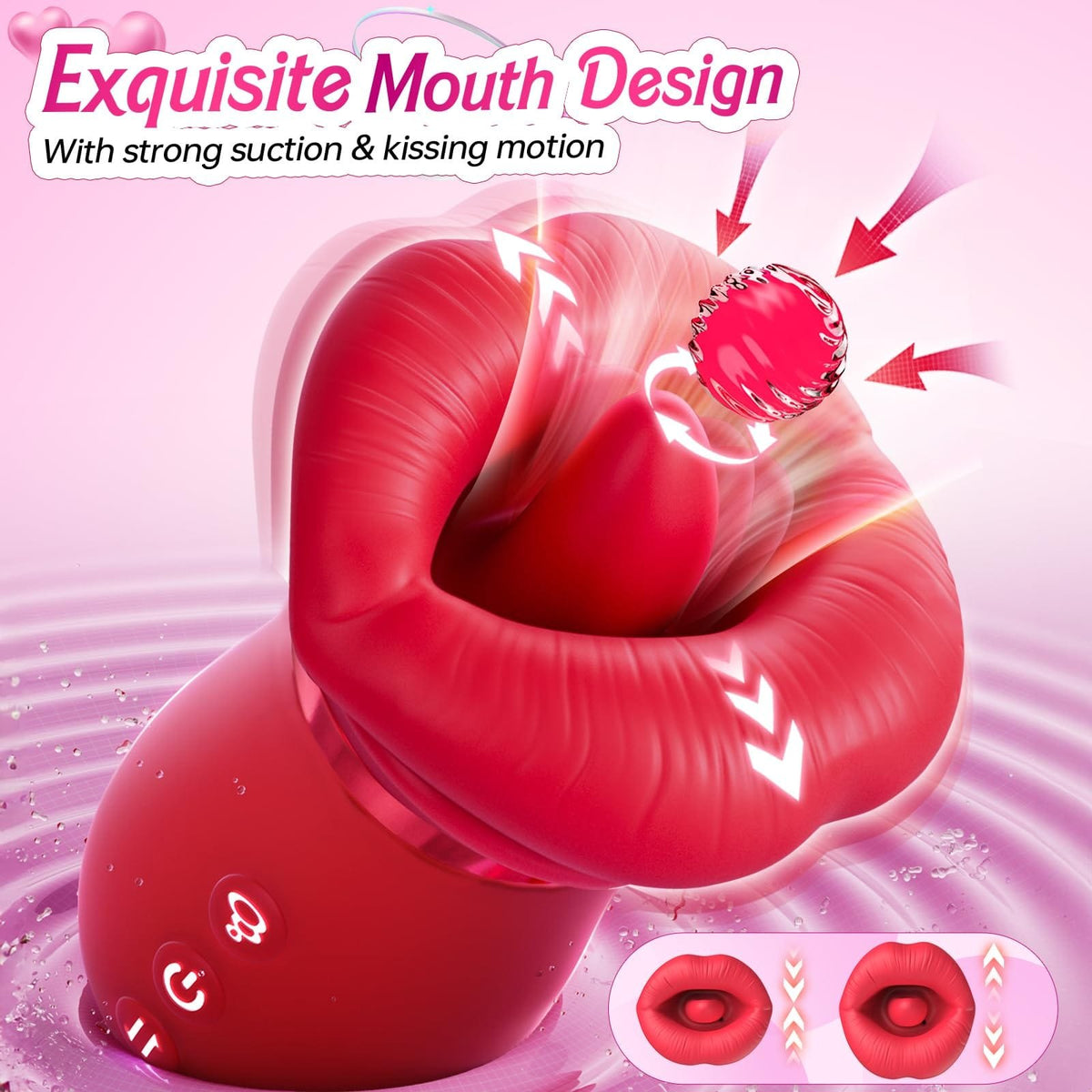 Red rose shaped mouth licking suction vibrator, photo 5
