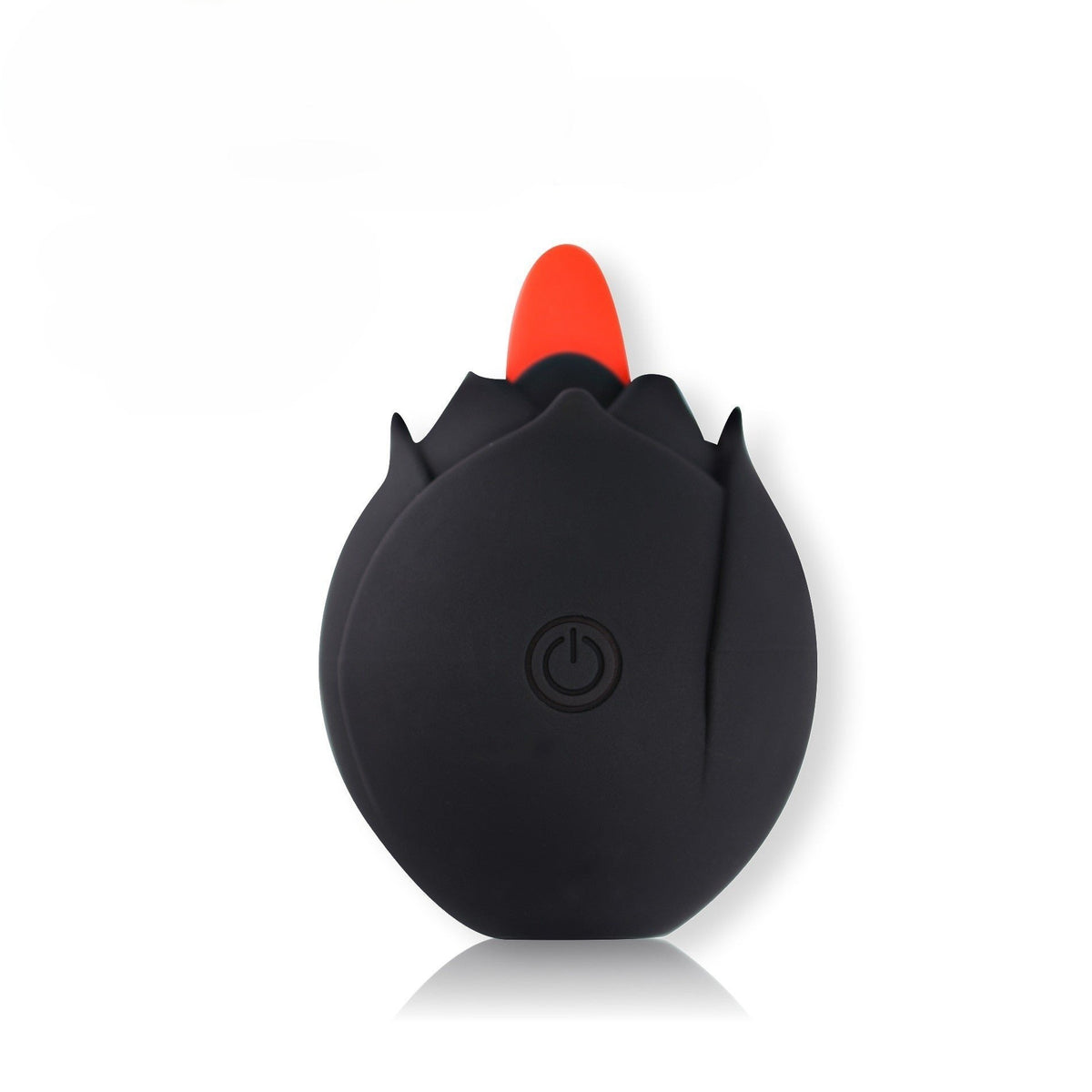 Black rose-shaped clitoral suction vibrator with flicking petals
