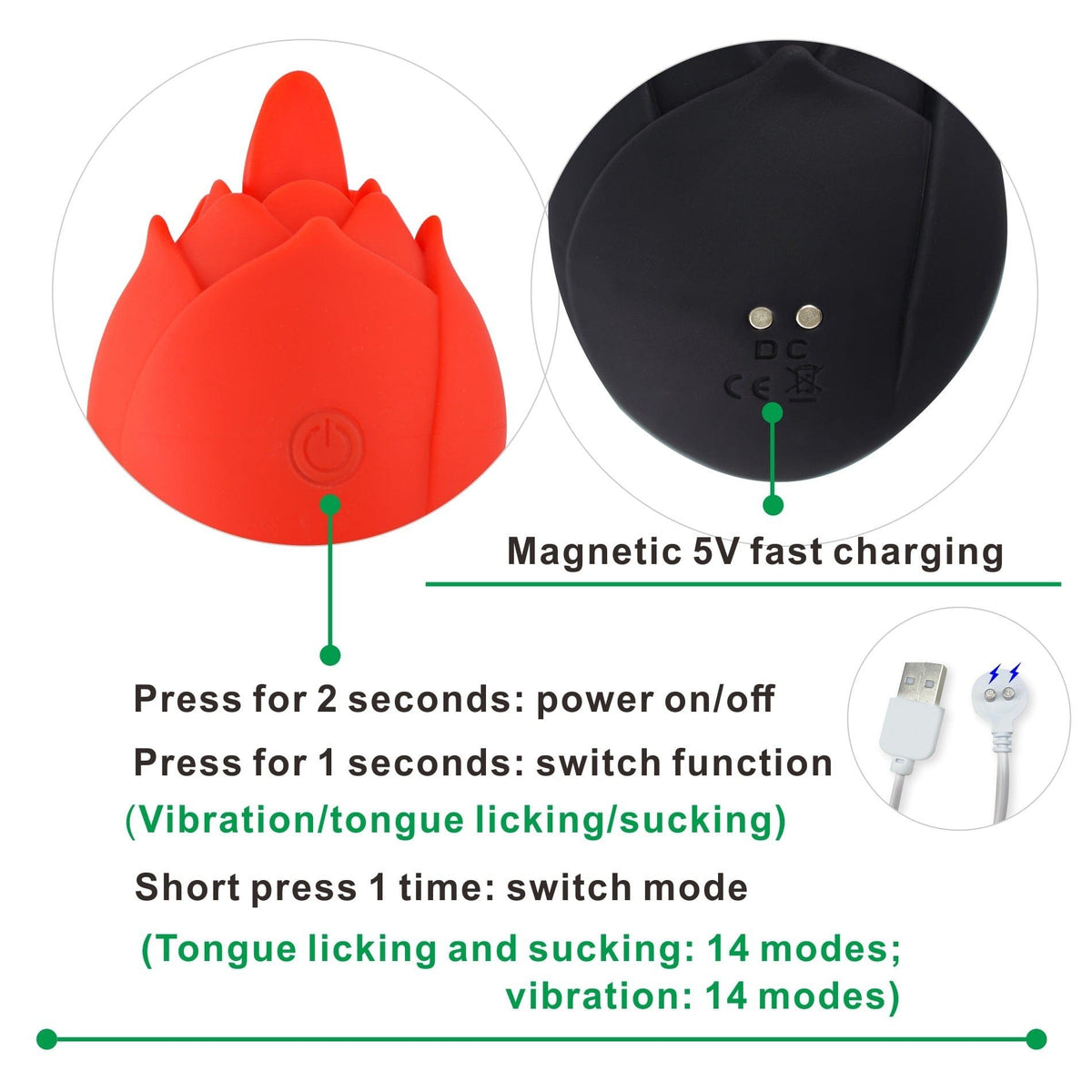 Rose-shaped clitoral suction vibrator with flicking petals, photo 3