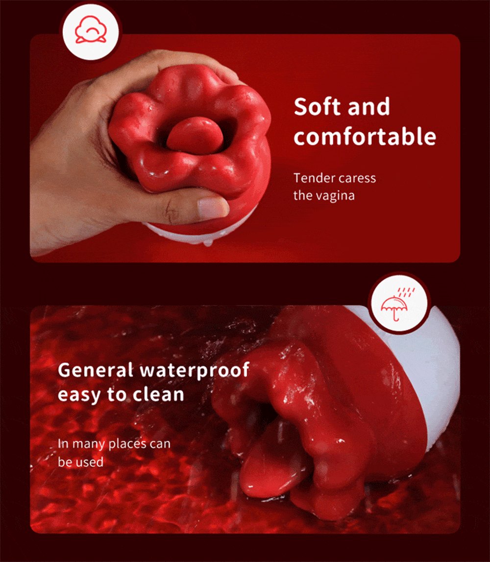Red silicone rose-shaped suction vibrator, photo 4