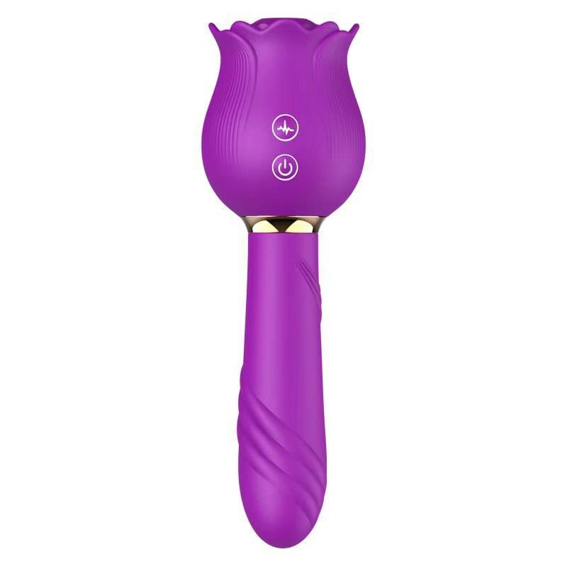 Purple rose shaped clitoral suction and thrusting vibrator
