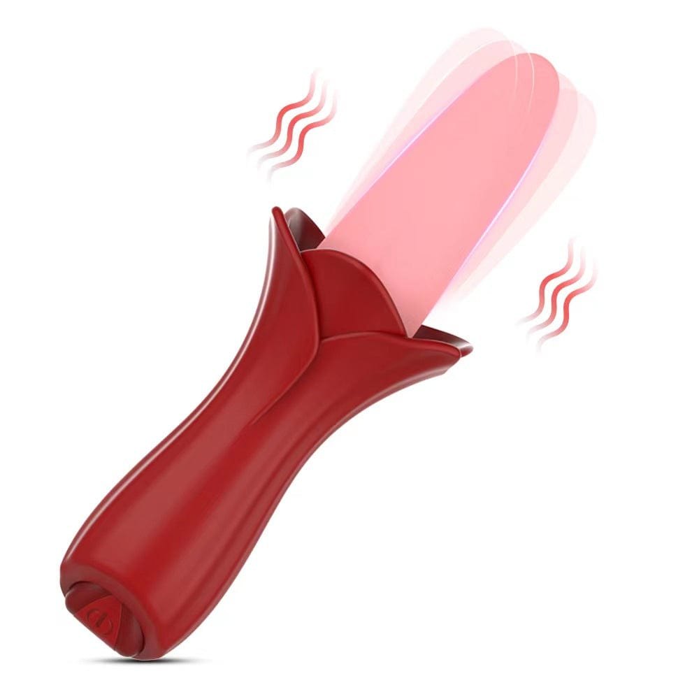 Red rose-shaped silicone tongue clit vibrator, photo 1
