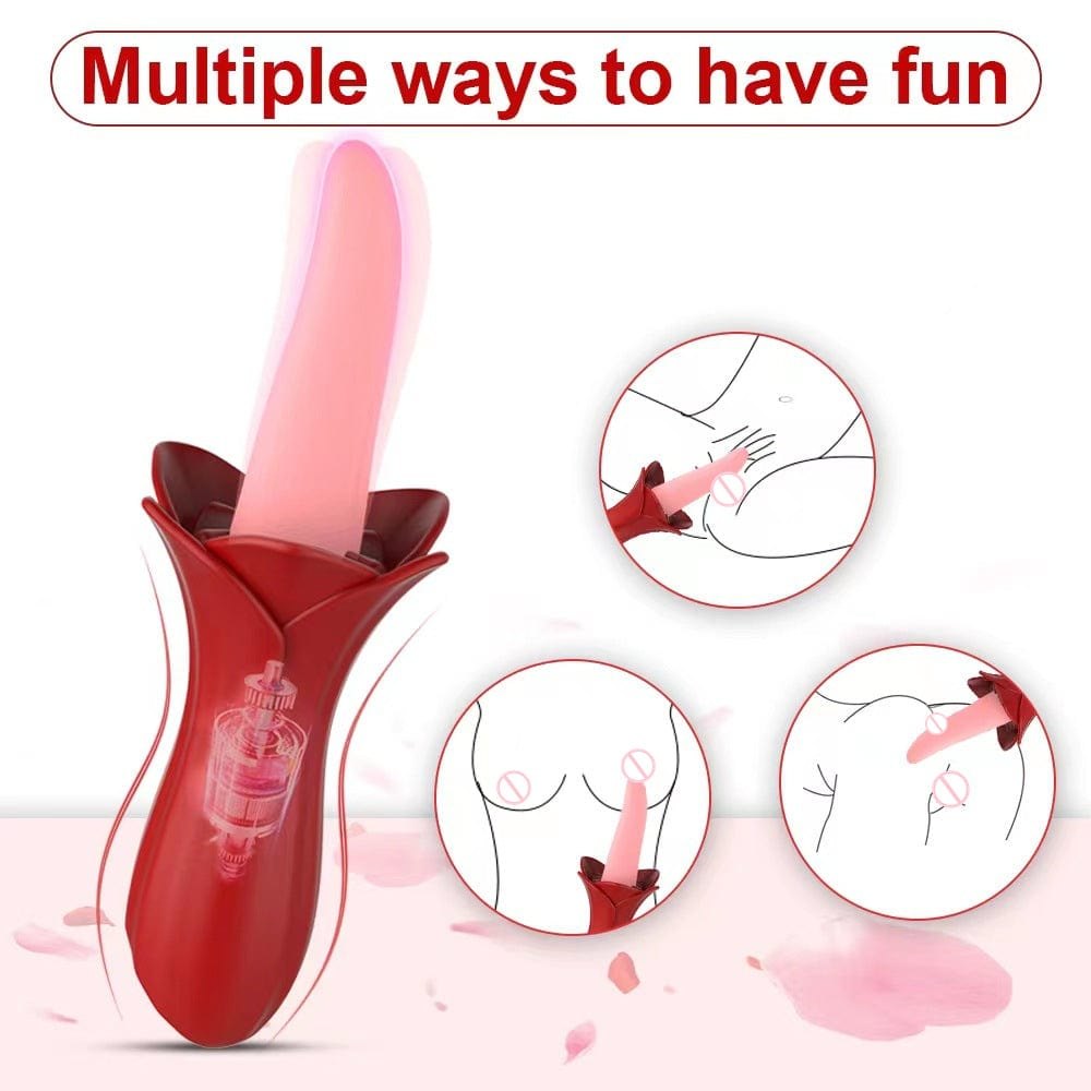 Red rose-shaped silicone tongue clit vibrator, photo 3