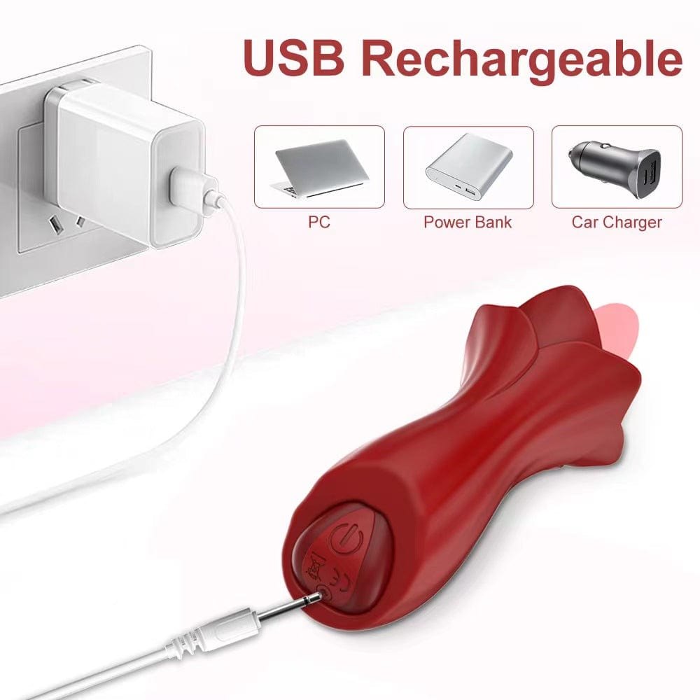 Red rose-shaped silicone tongue clit vibrator, photo 5