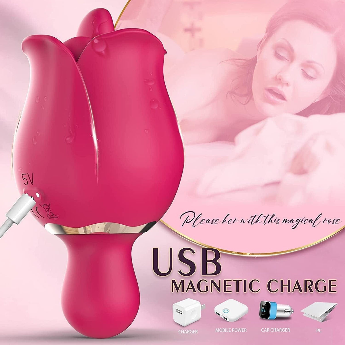 Pink rose tongue clit stimulator, photo 4