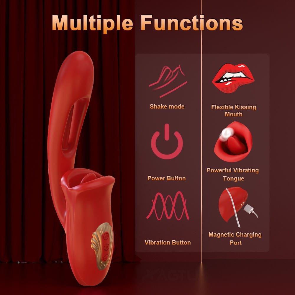 Red silicone rose-shaped clitoral suction vibrator, photo 5