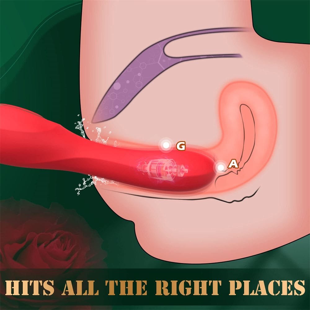 Red rose G-spot and clit vibrator with tongue-flicking tip, photo 2