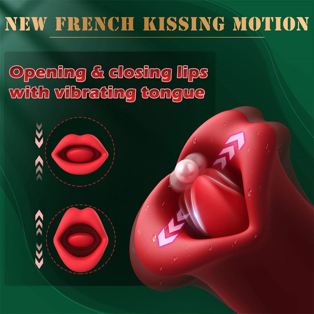 Red rose G-spot and clit vibrator with tongue-flicking tip, photo 5