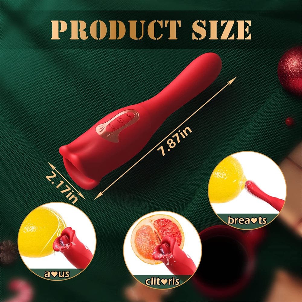 Red rose G-spot and clit vibrator with tongue-flicking tip, photo 7