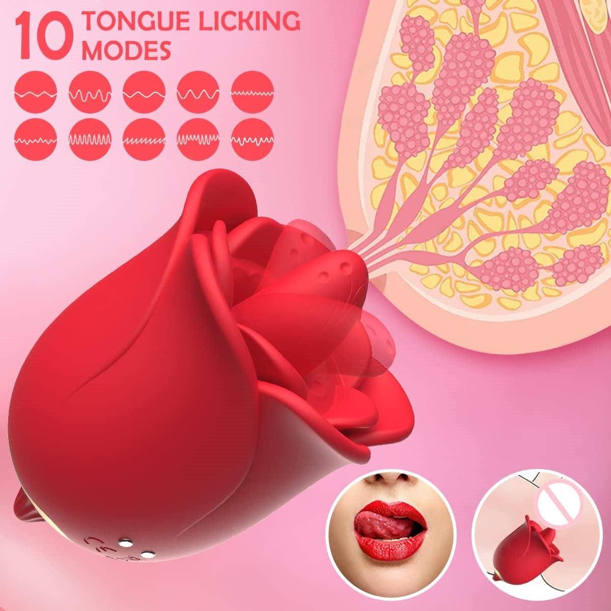 Red silicone rose clit and nipple vibrator, photo 3