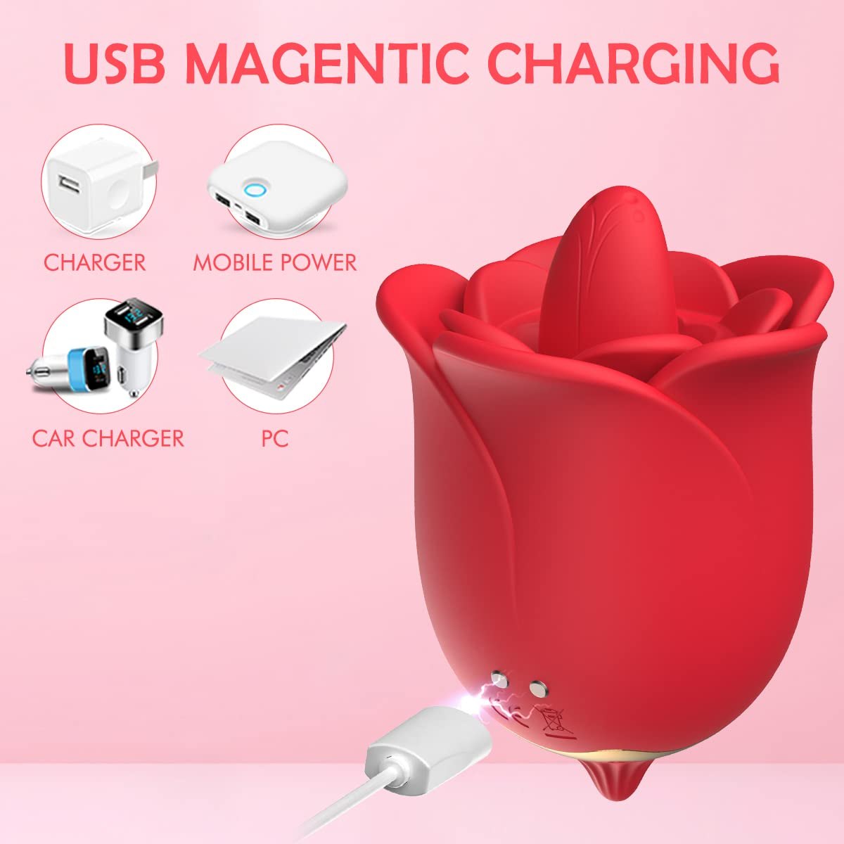 Red silicone rose clit and nipple vibrator, photo 5