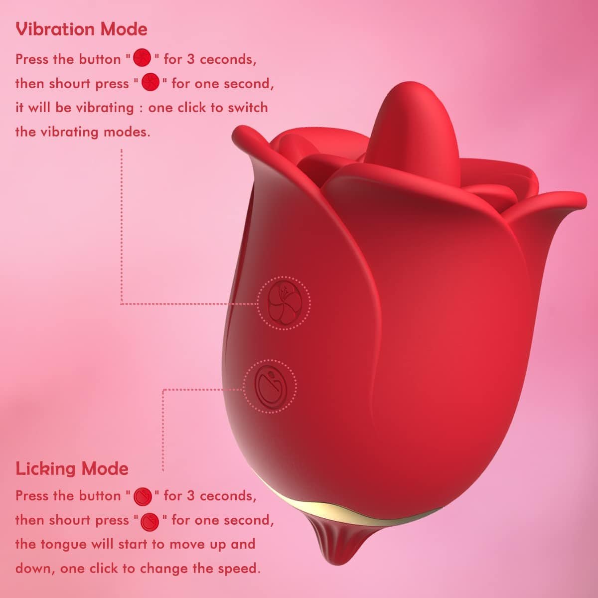 Red silicone rose clit and nipple vibrator, photo 6