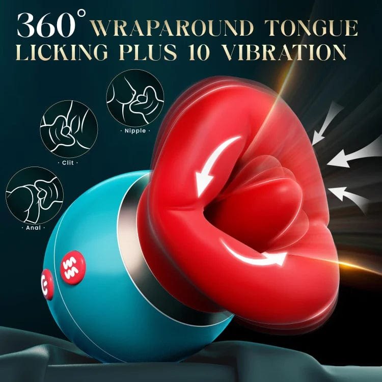 Red rose tongue vibrator with teal base, photo 4