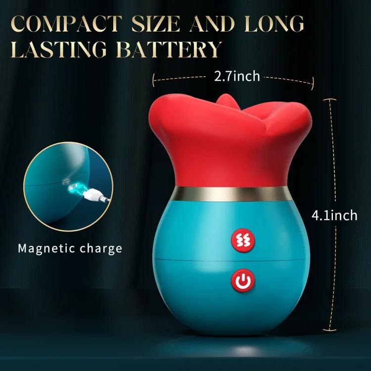 Red rose tongue vibrator with teal base, photo 6
