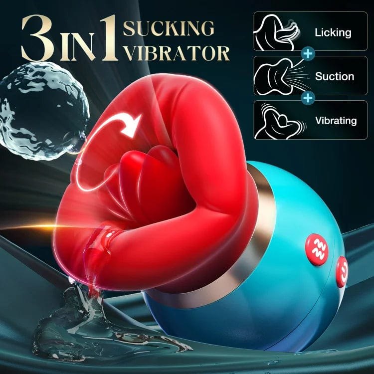 Red rose tongue vibrator with teal base, photo 7