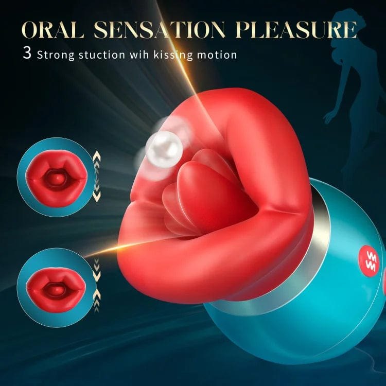 Red rose tongue vibrator with teal base, photo 8