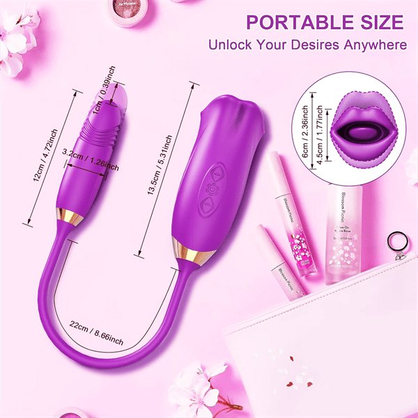 Silicone rose toy with tongue and thrusting vibrator, photo 10