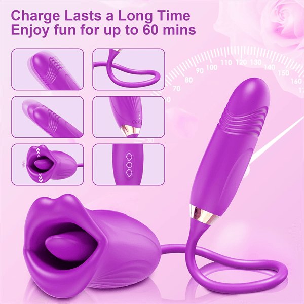 Silicone rose toy with tongue and thrusting vibrator, photo 11