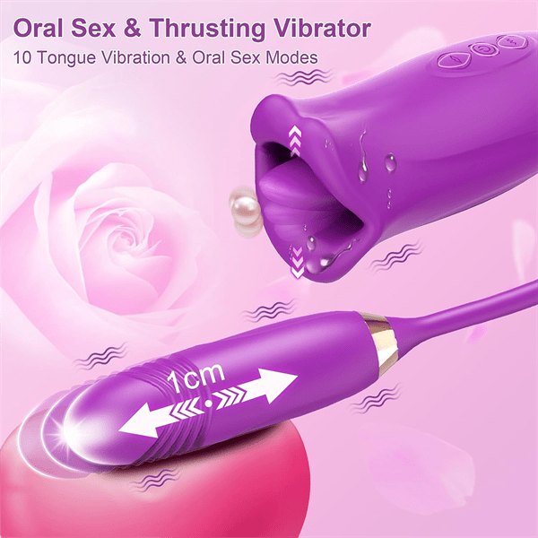 Silicone rose toy with tongue and thrusting vibrator, photo 12