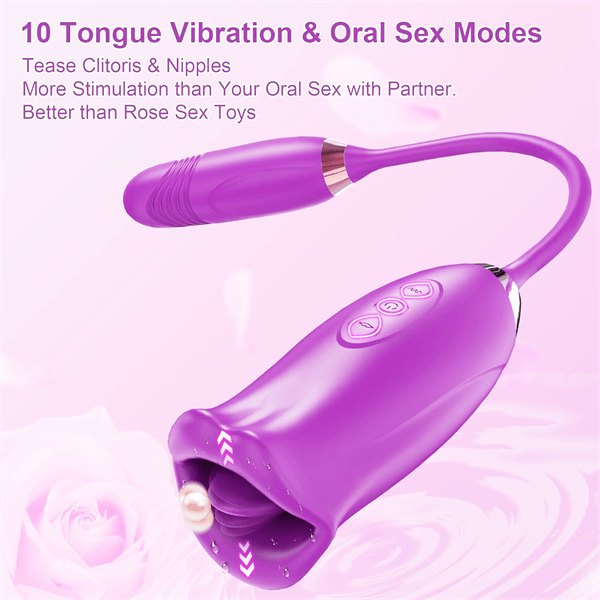 Silicone rose toy with tongue and thrusting vibrator, photo 13