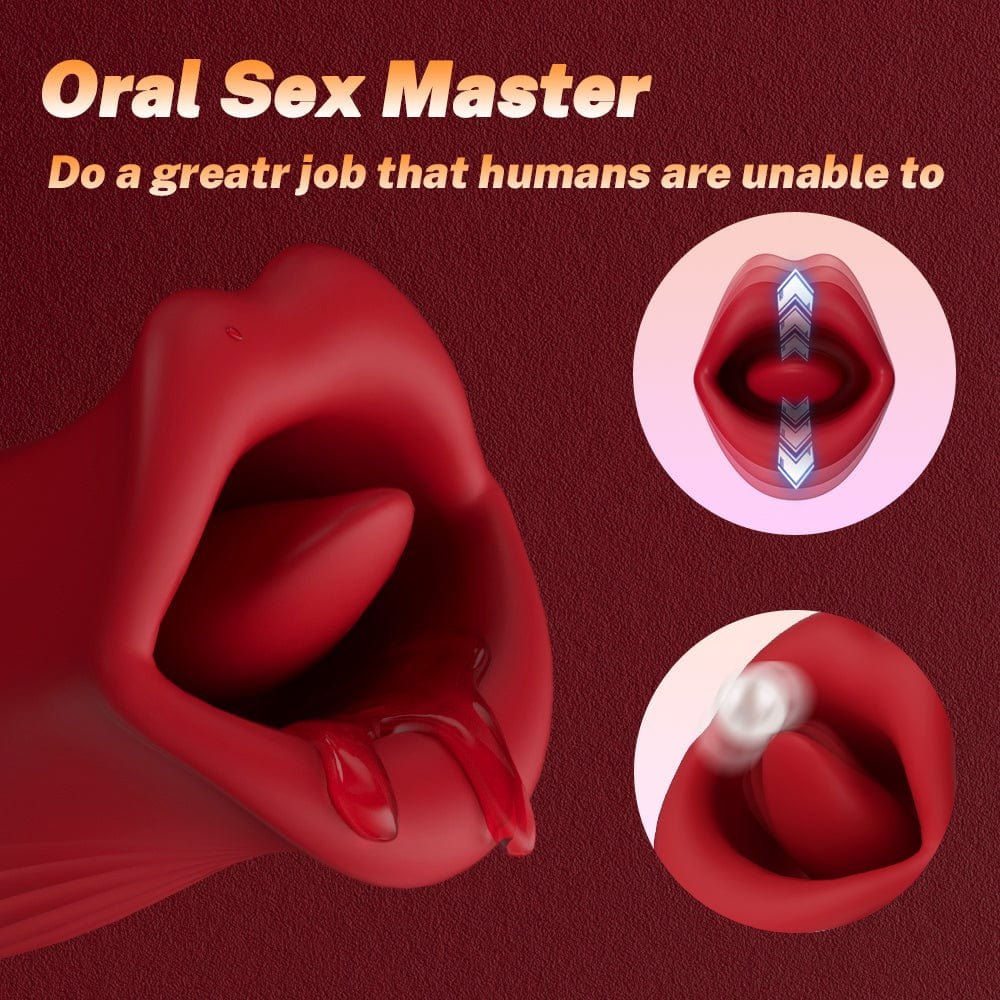 Silicone rose toy with tongue and thrusting vibrator, photo 2