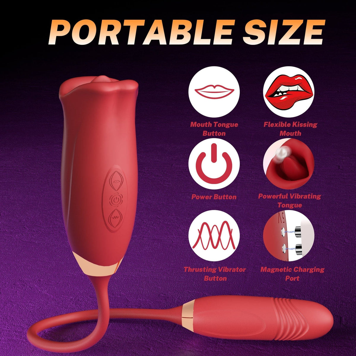Silicone rose toy with tongue and thrusting vibrator, photo 4
