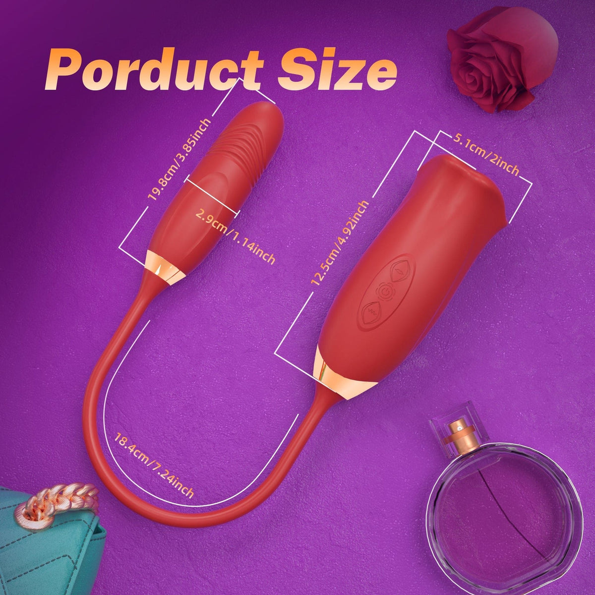 Silicone rose toy with tongue and thrusting vibrator, photo 5