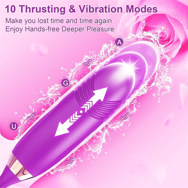 Silicone rose toy with tongue and thrusting vibrator, photo 7