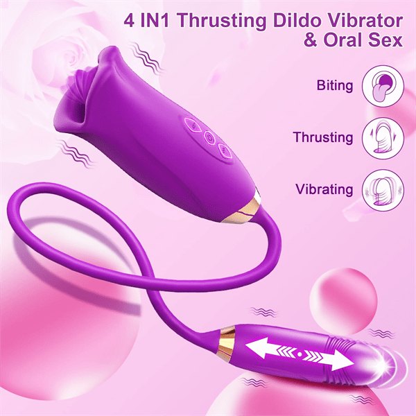 Silicone rose toy with tongue and thrusting vibrator, photo 8
