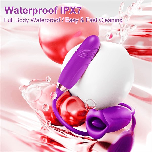 Silicone rose toy with tongue and thrusting vibrator, photo 9