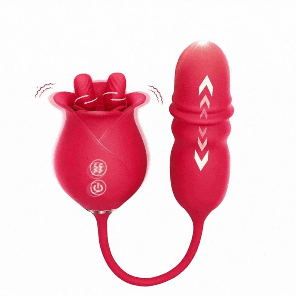 Pink rose toy with thrusting vibrator arm, photo 1