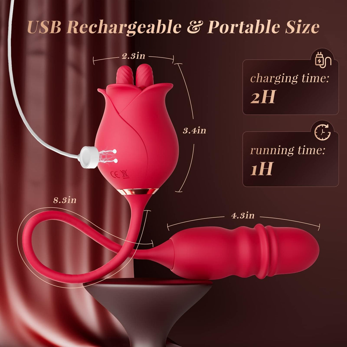 Pink rose toy with thrusting vibrator arm, photo 2