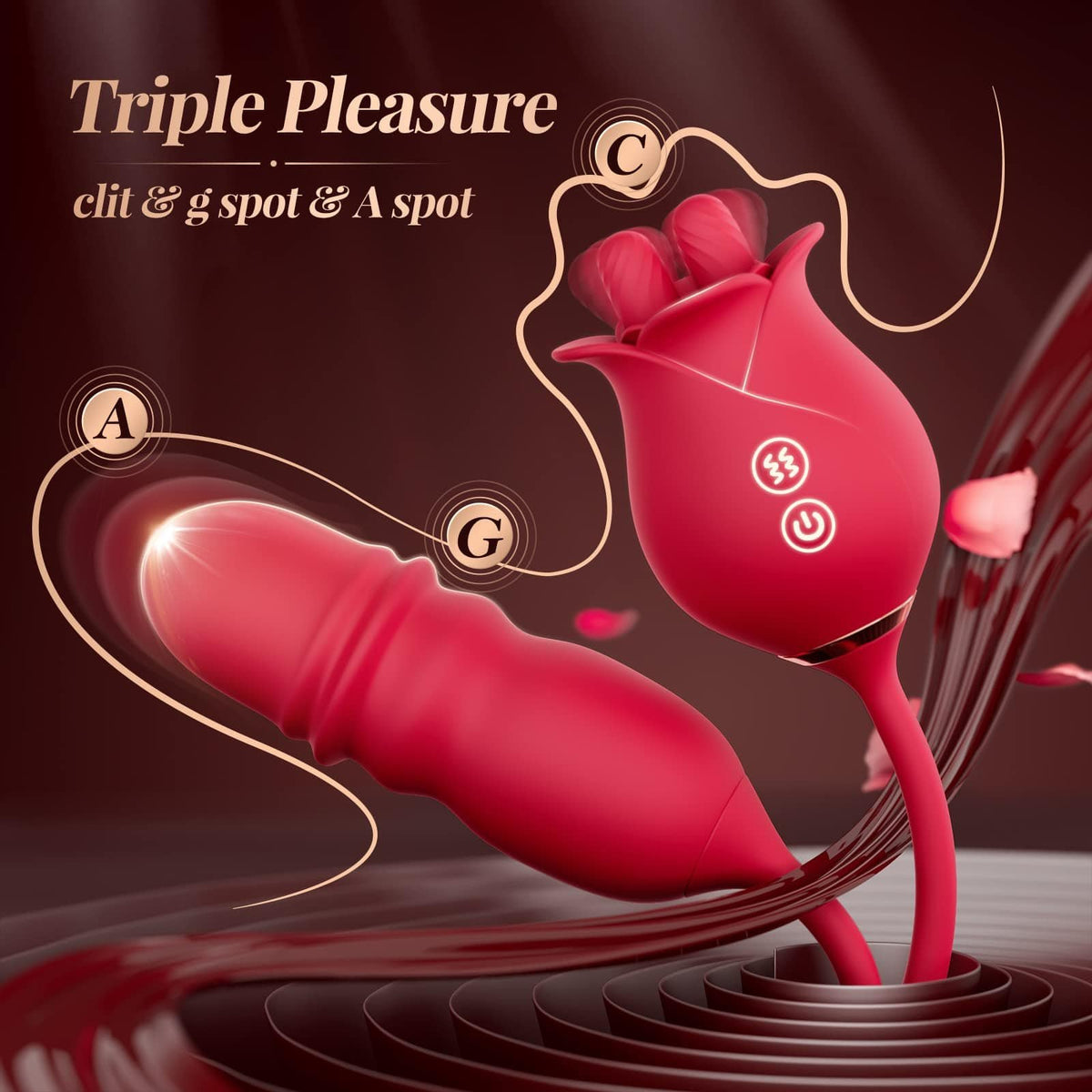 Pink rose toy with thrusting vibrator arm, photo 6