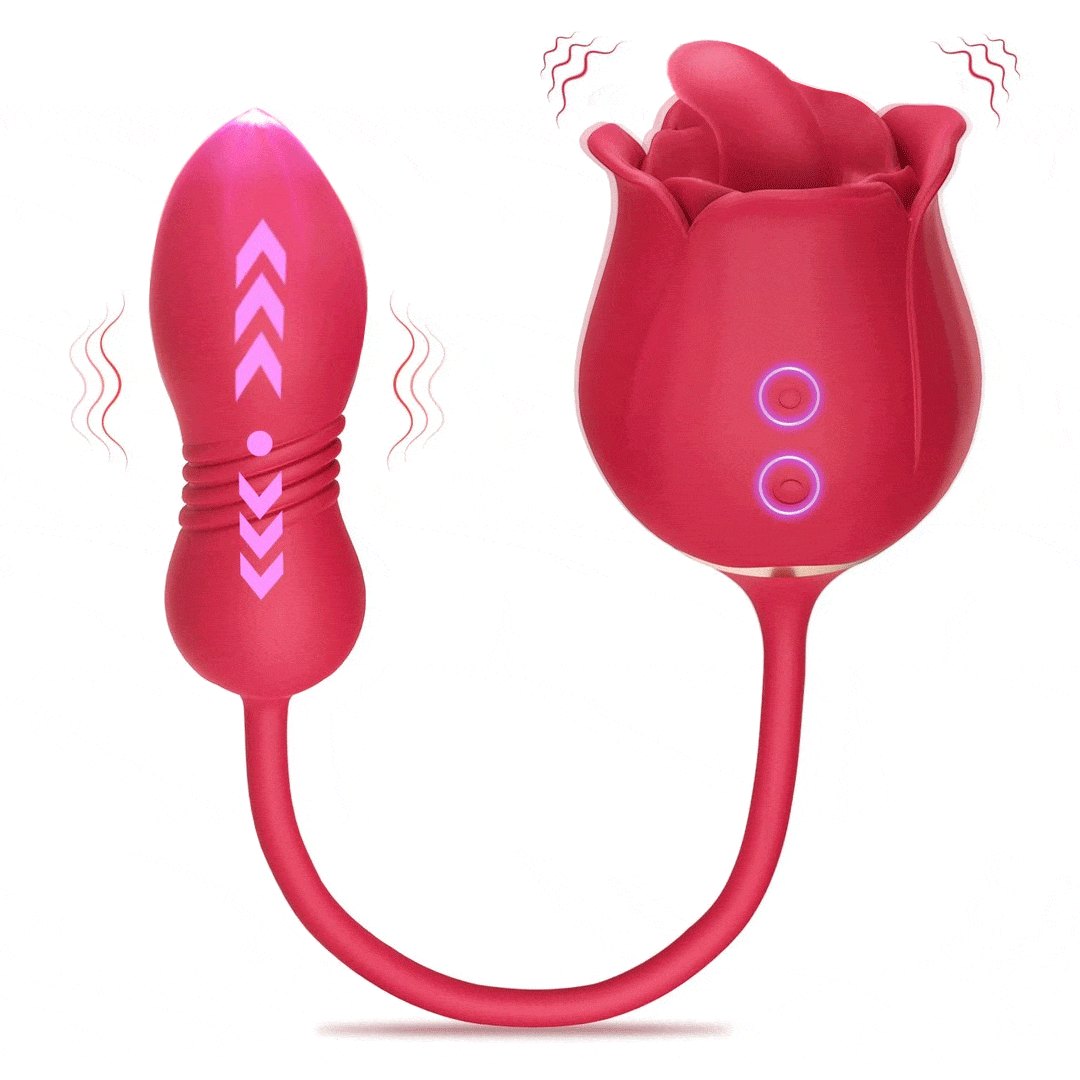 Rose red silicone tongue and egg vibrator, photo 1