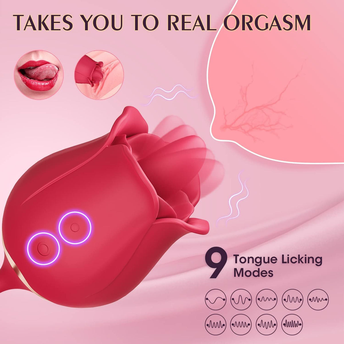 Rose red silicone tongue and egg vibrator, photo 4