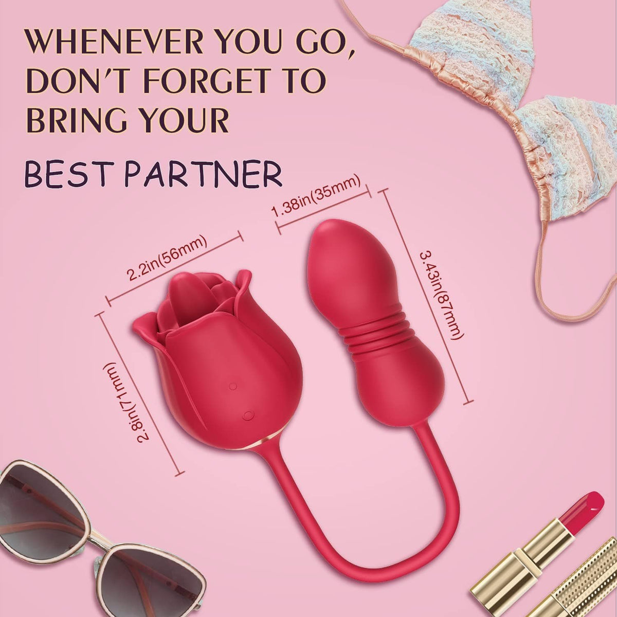 Rose red silicone tongue and egg vibrator, photo 5