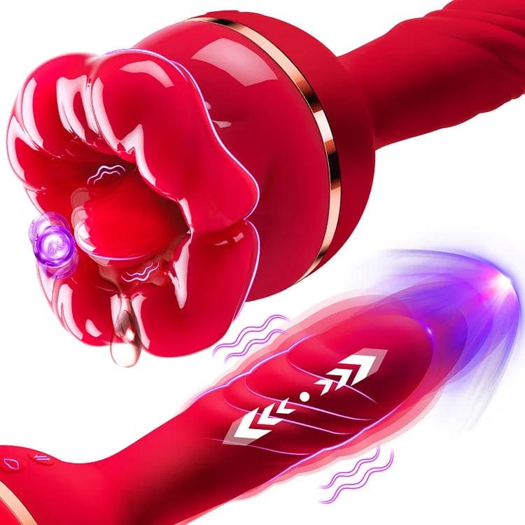 Red rose shaped vibrator with G-spot shaft, photo 1
