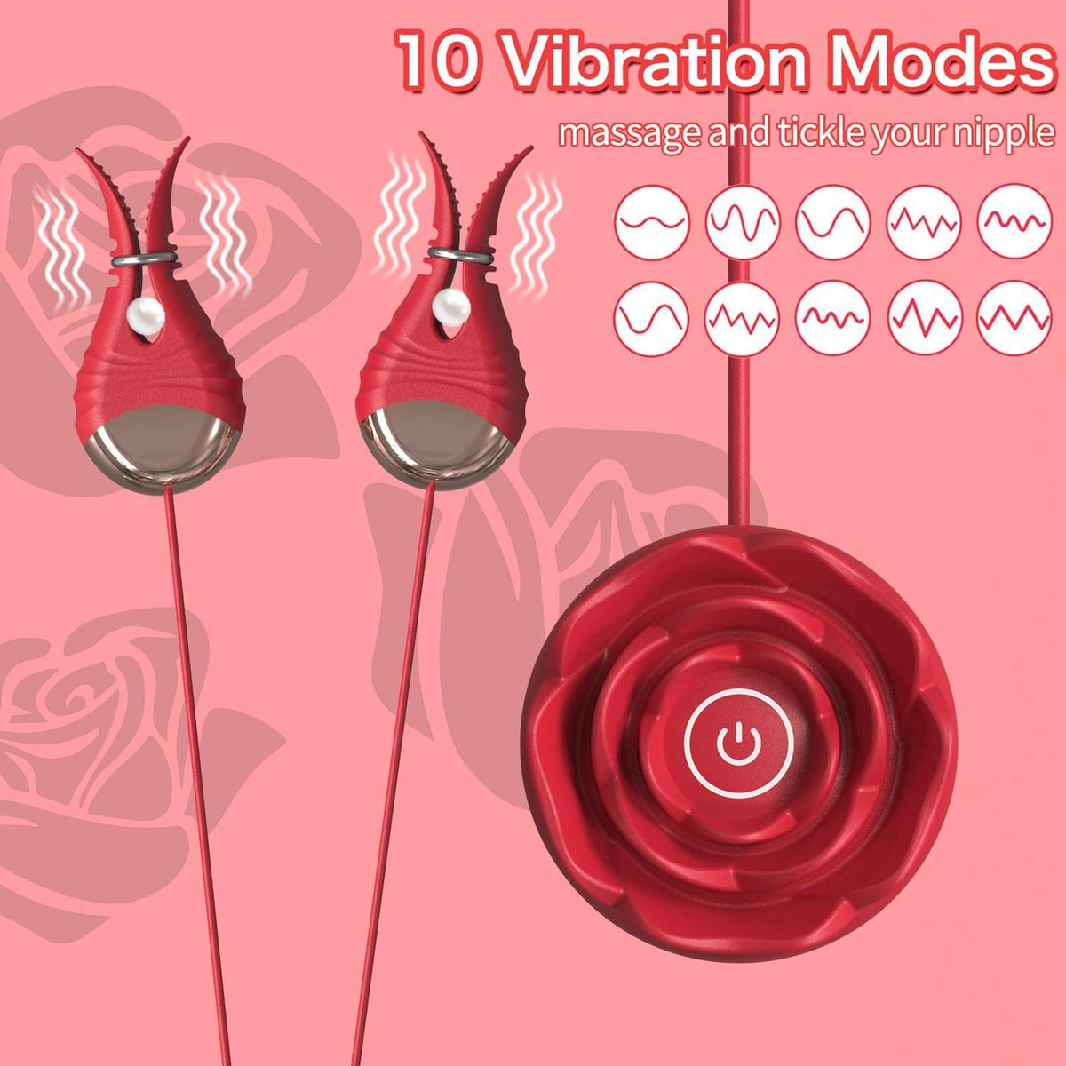 Red rose-shaped vibrating nipple clamps, photo 2