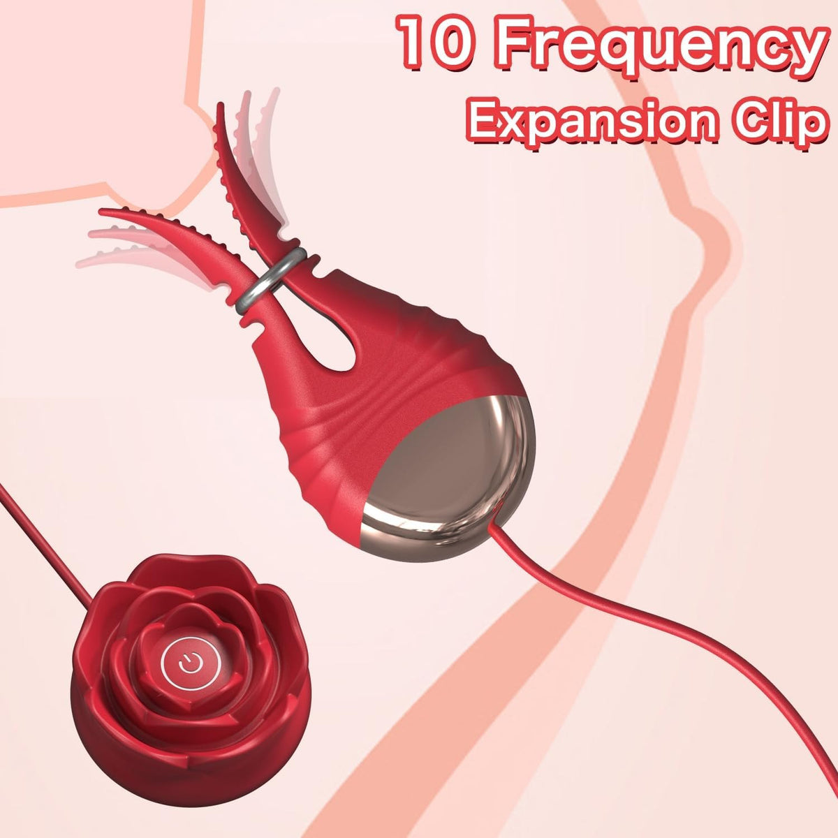 Red rose-shaped vibrating nipple clamps, photo 3
