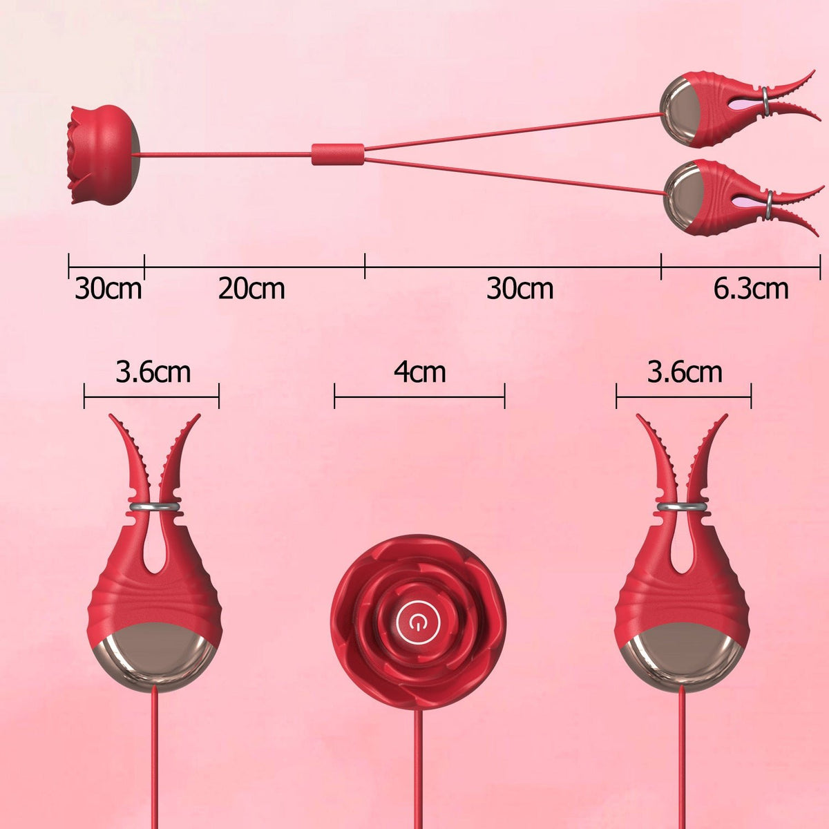 Red rose-shaped vibrating nipple clamps, photo 6