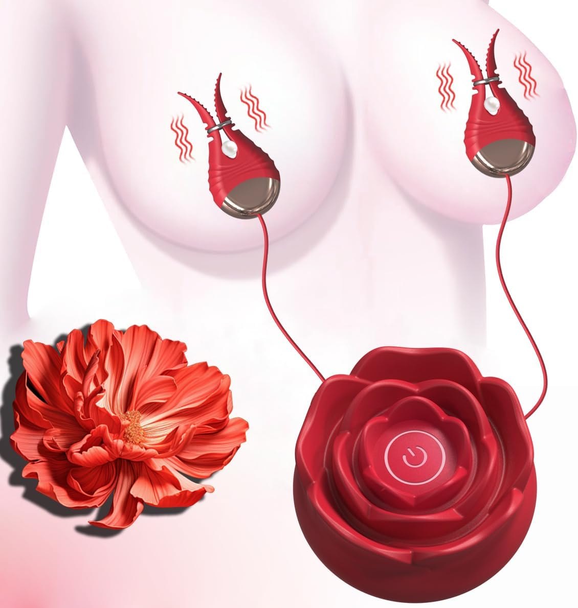 Red rose-shaped vibrating nipple clamps, photo 7