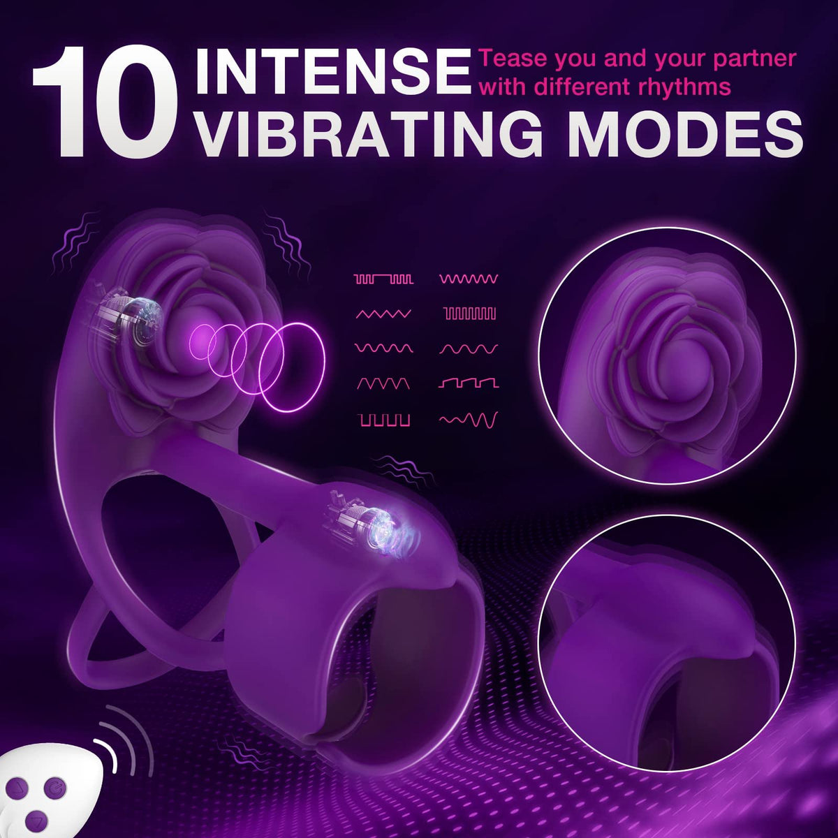 Vibrating rose penis ring with remote control, photo 2