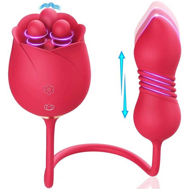 Rose red silicone rose vibrator with telescoping egg, photo 2