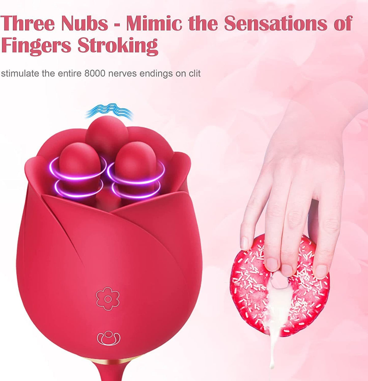 Rose red silicone rose vibrator with telescoping egg, photo 3