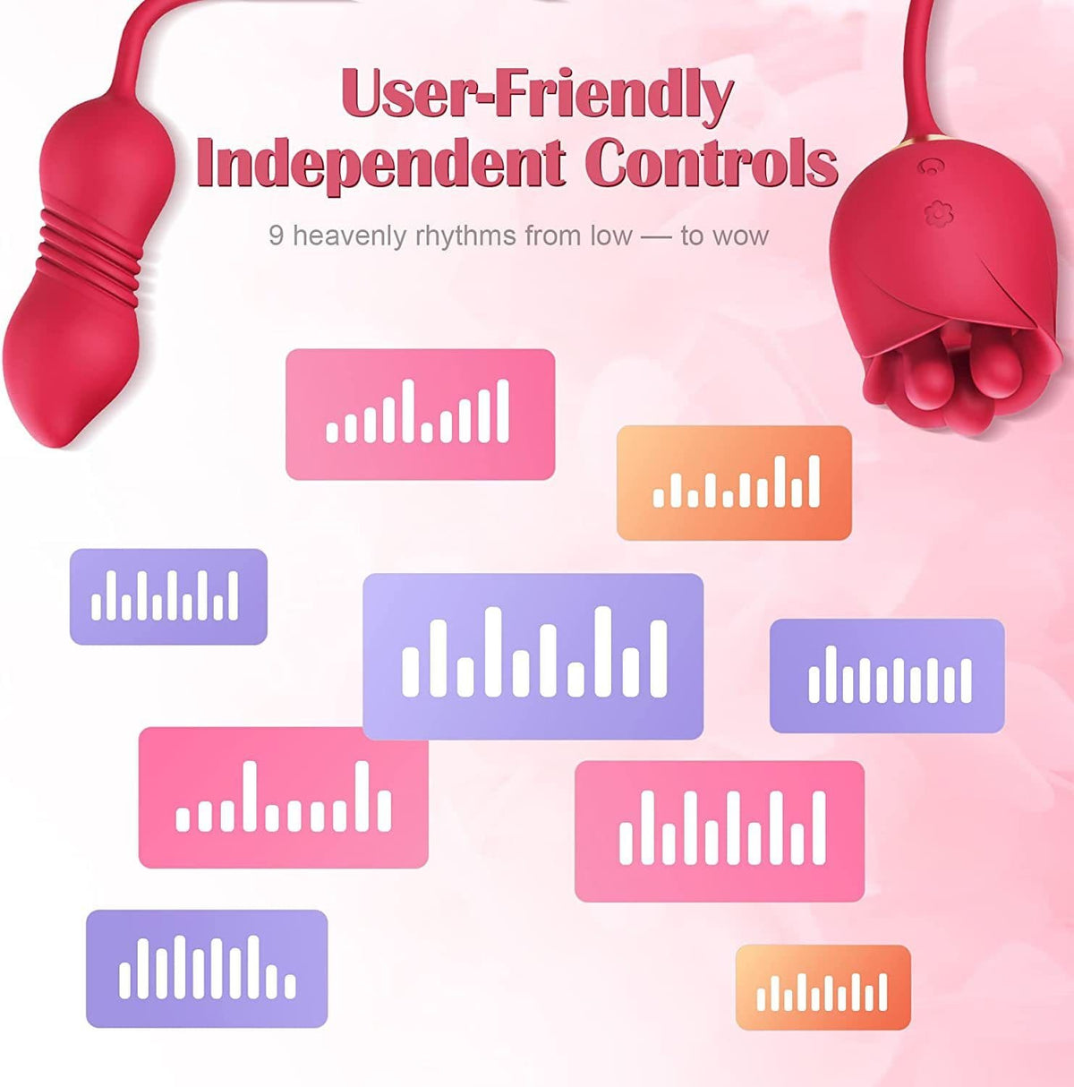 Rose red silicone rose vibrator with telescoping egg, photo 5