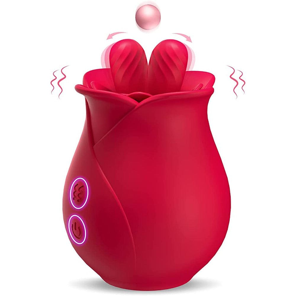 Rose pink silicone rose vibrator with licking petals, photo 1