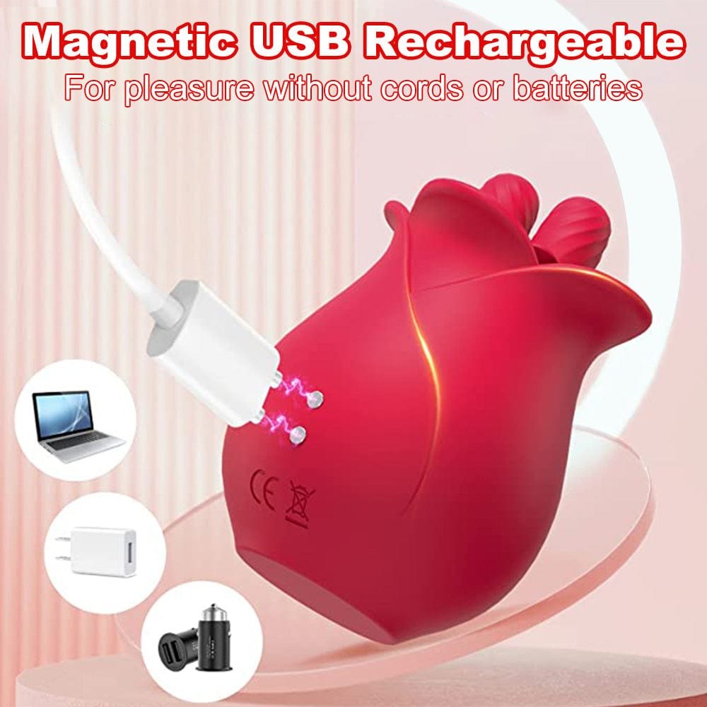Rose pink silicone rose vibrator with licking petals, photo 2