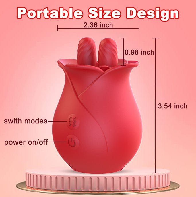 Rose pink silicone rose vibrator with licking petals, photo 3