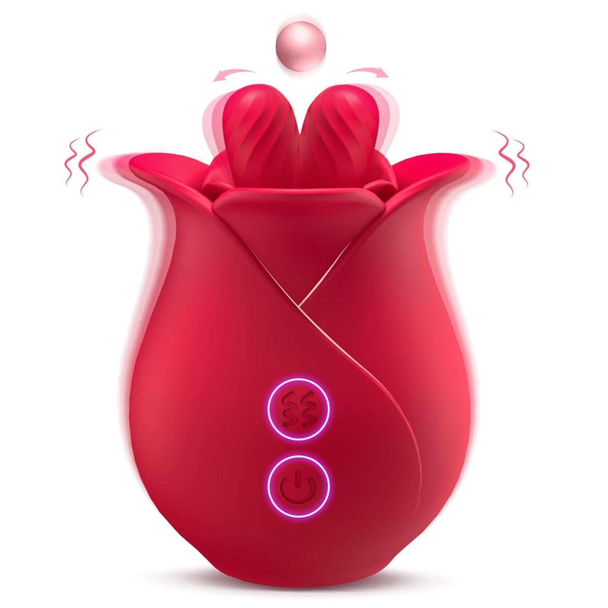 Rose pink silicone rose vibrator with licking petals, photo 4